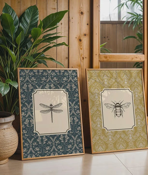Retro Insect Canvas Print: Libelle, Bij & Kolibrie Poster voor Farmhouse & Moderne Decoratie