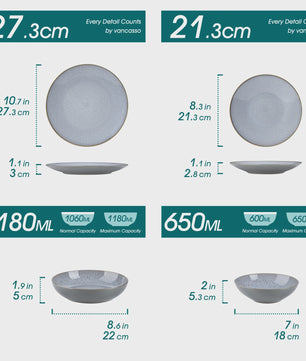 Vancasso Karst Servies Set 16/32 Delig Steengoed met Borden, Bowls en Mokken voor 4/8/12 Personen