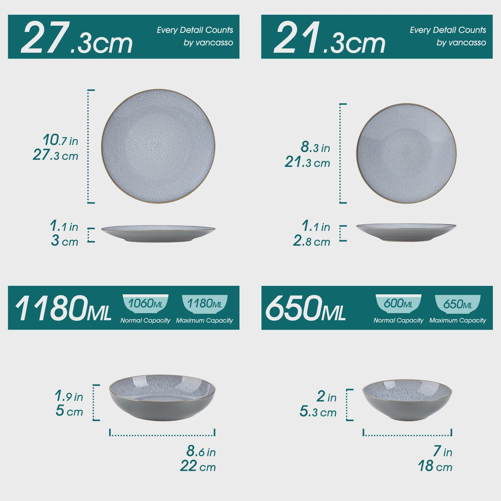 Vancasso Karst Servies Set 16/32 Delig Steengoed met Borden, Bowls en Mokken voor 4/8/12 Personen