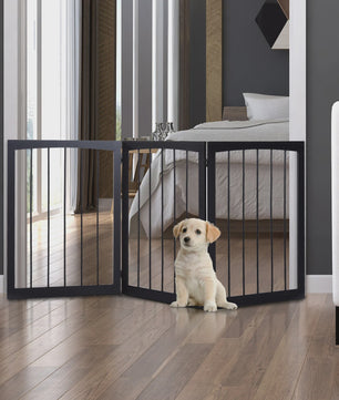 Pawhut Portable 3-Panel Folding Pet Safety Barrier for Doors Stairs Hallways Dark Coffee 160X76 cm