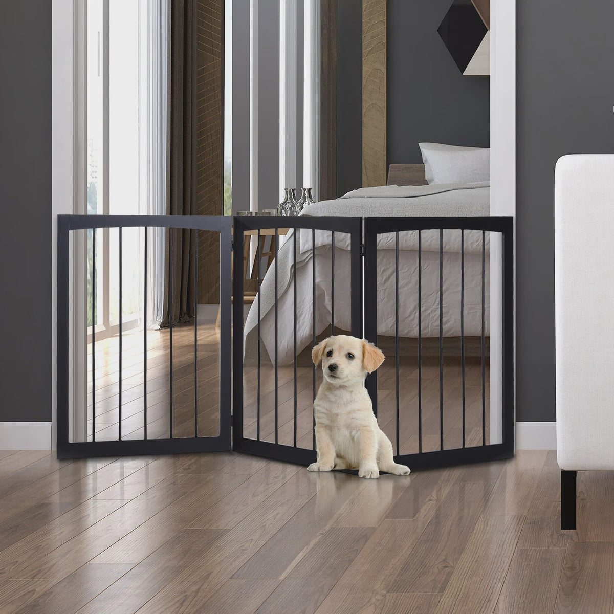 Pawhut Portable 3-Panel Folding Pet Safety Barrier for Doors Stairs Hallways Dark Coffee 160X76 cm