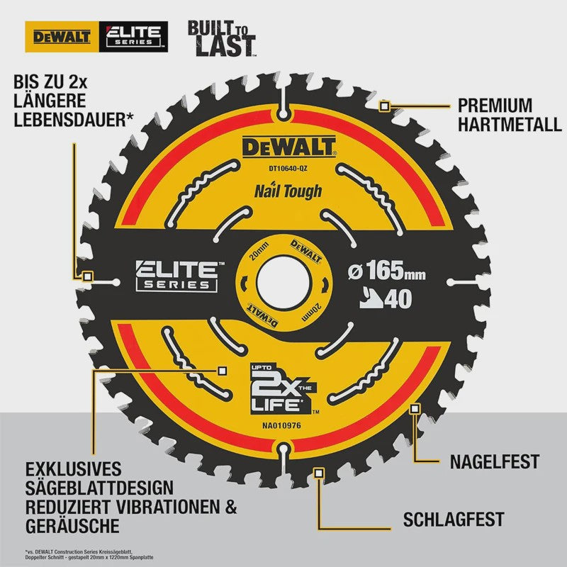 DEWALT Cirkelzaagblad DT10640 - 165mm 40T - Duurzaam & Multifunctioneel
