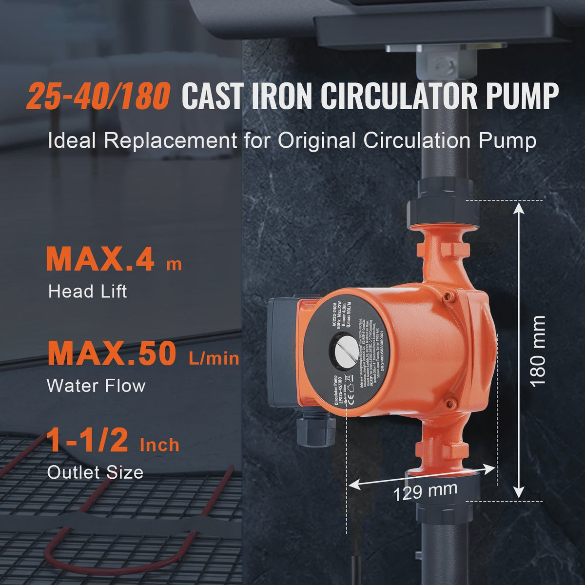 Circulatiepomp Warm Water 220V - 3 Snelheden, Stil & Krachtig voor CV-systemen