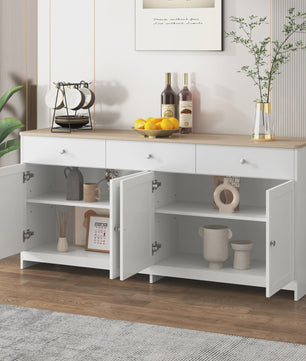 Moderne Witte Sideboardkast met 4 Deuren en 3 Lades - 160x37x75cm