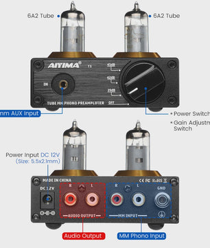 AIYIMA T3 HiFi Vacuum Tube Phono Preamplifier voor Platenspeler