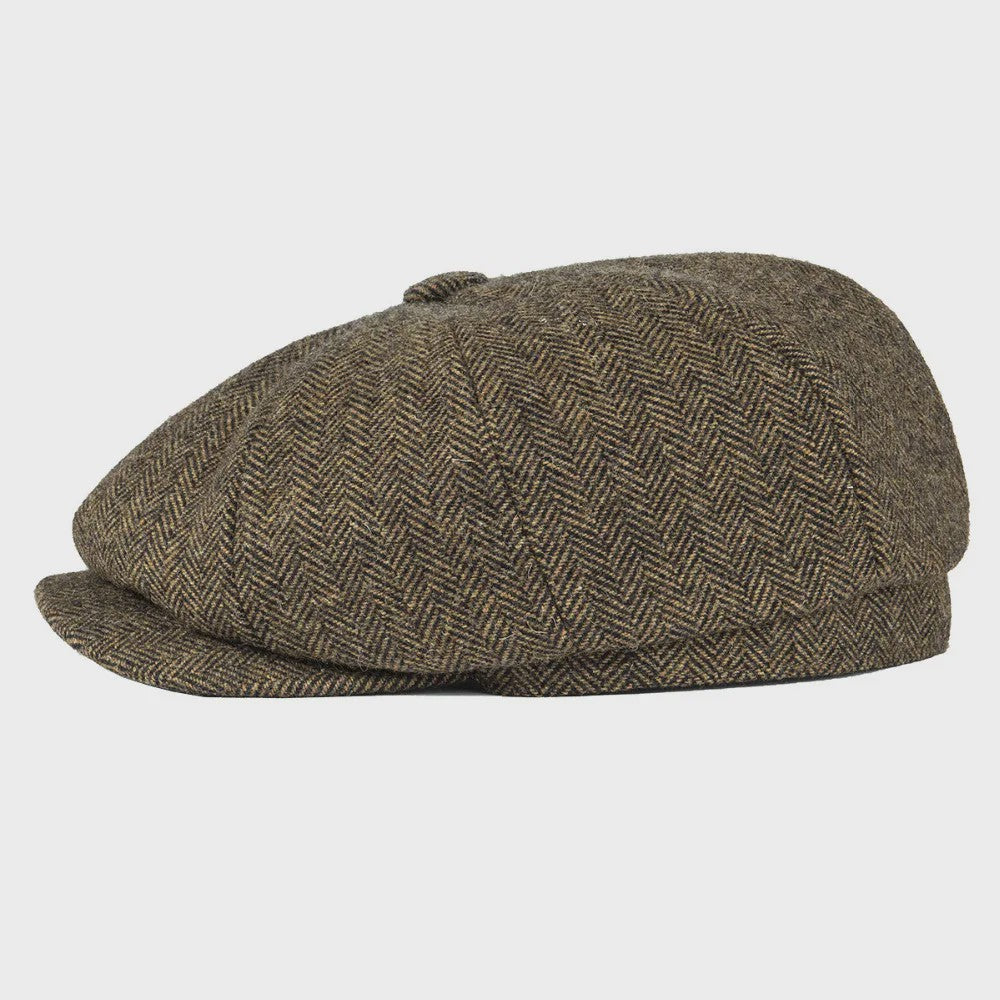 Stijlvolle Heren Herringbone Tweed Flat Cap - Britse Retro Newsboy Pet