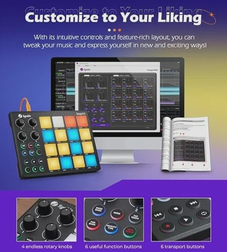Synido TempoPAD P16 MIDI Controller: Draagbare Beat Maker Machine voor Muziekproductie