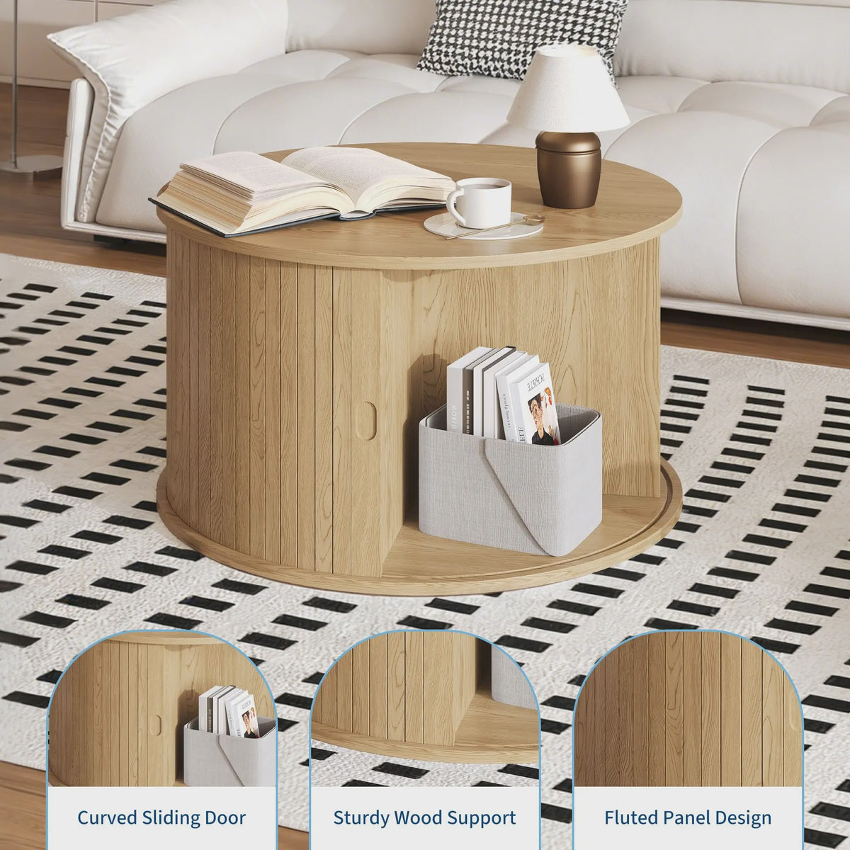 Ronde Salontafel met Verborgen Opbergruimte - Mid-Century Modern Design