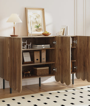 Modern Houten Sideboard met Golfdeuren - 120x35x80 cm - Handgreeploos, Verstelbare Planken
