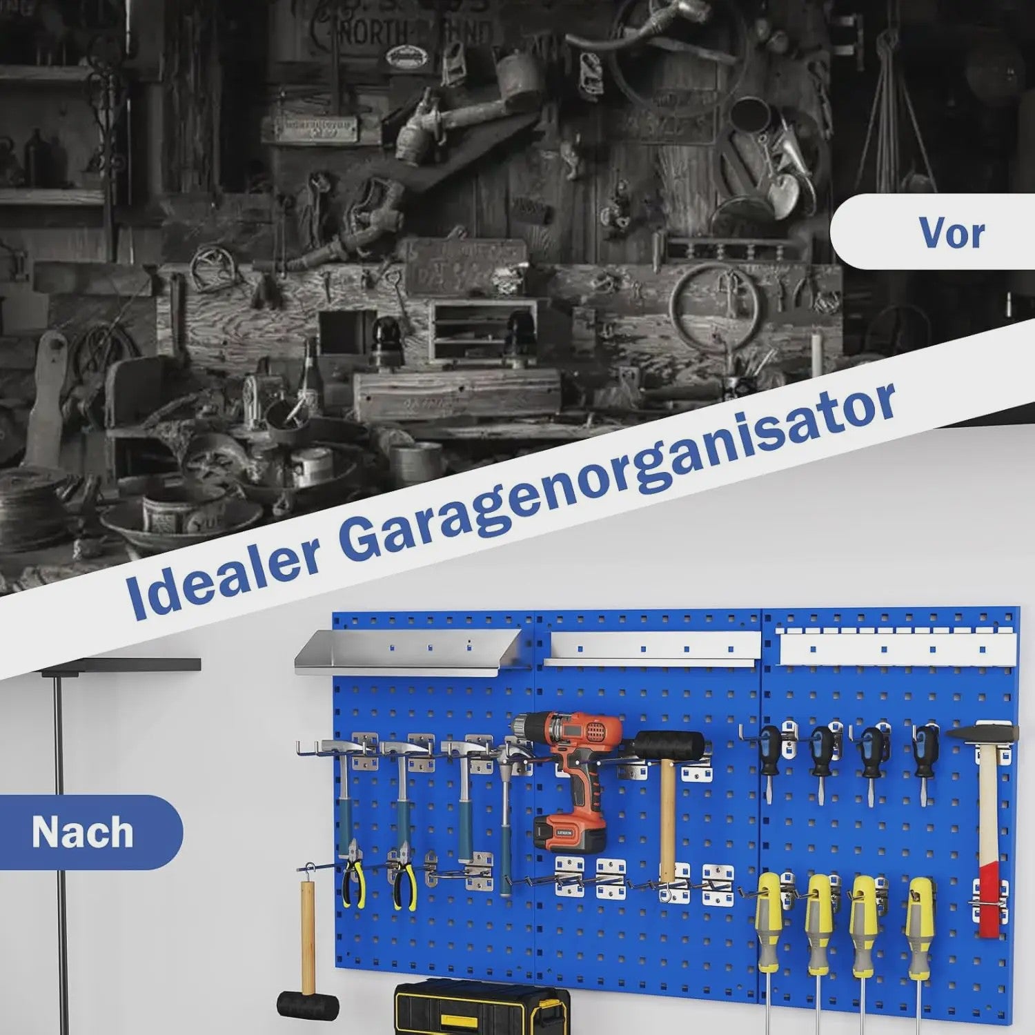Blauwe Gereedschapswand met 3 Pegboards en 28 Delige Accessoireset - Geperforeerd Ophangsysteem