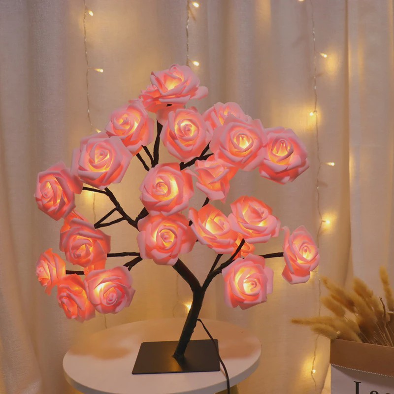 Sfeervolle Rozenboom Tafellamp met LED Verlichting - USB Aangedreven