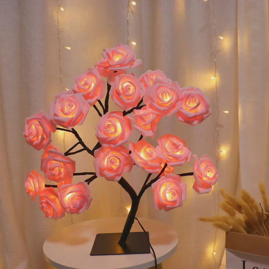 Sfeervolle Rozenboom Tafellamp met LED Verlichting - USB Aangedreven