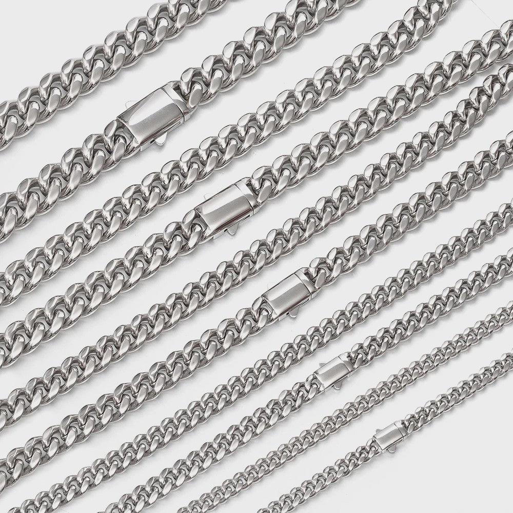 Zilverkleurige Roestvrij Staal Cubaanse Miami Link Ketting (6mm-14mm)