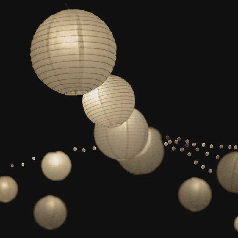 10x Warm Witte LED Lampionnen (6-16 inch) - Chinese Papieren Bol Decoratie voor Feest & Bruiloft