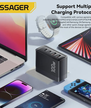 Essager 100W GaN Snellader USB-C PD QC 4.0 3.0 voor iPhone, Xiaomi, Macbook