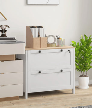 Homcom Archiefkast met 2 Lades, Hangmappen en Slot - Oak/Wit - 79x40x72 cm