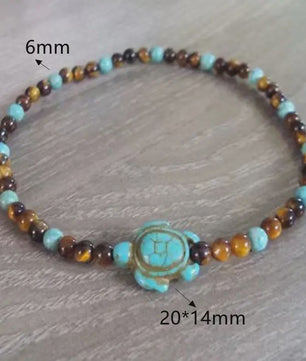 Handgemaakte Schildpad Turquoise & Tijgeroog Anklet voor Dames en Heren - Strand & Bescherming