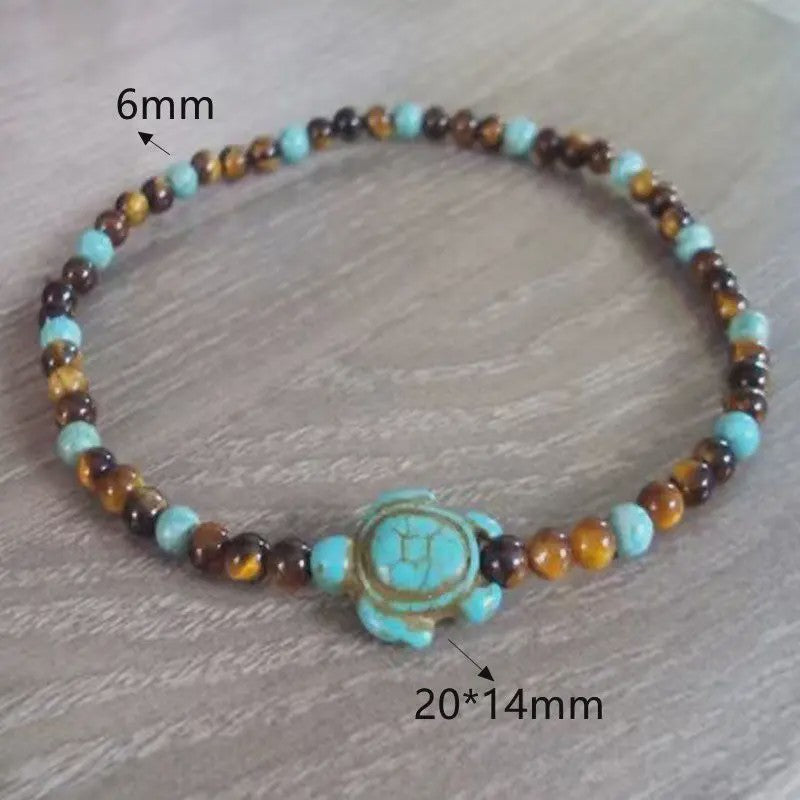 Handgemaakte Schildpad Turquoise & Tijgeroog Anklet voor Dames en Heren - Strand & Bescherming