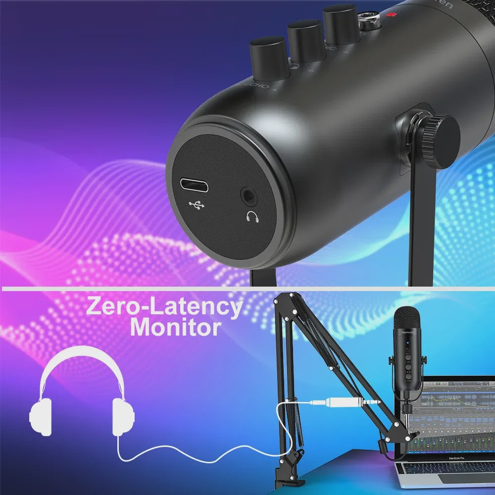 Professionele USB Condensator Microfoon Set met Boom Arm - Ideaal voor Podcast, Streaming & Opnames
