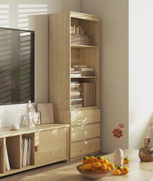 HOMCOM Boekenkast met 3 Planken en 3 Lades - Natuurlijk Hout Effect - 60x35x180 cm