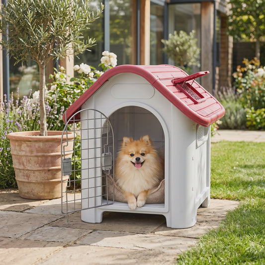 Pawhut Dubbele Hondenren/Hok - Buiten & Binnen - Metaal & Ventilatie - 59x75x66 cm - Rood