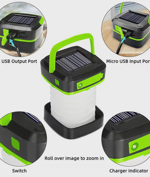 Oplaadbare Solar Camping Lantaarn - IP65 Waterdicht, Dual Charge (Zon & USB), Draagbare LED Zaklamp voor Wandelen