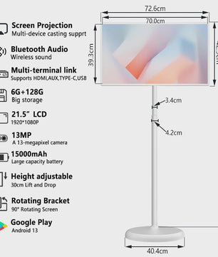 32-Inch Draagbare Smart TV met Touchscreen, Android, 1080P, 60Hz, 15000mAh Batterij & 13MP Camera