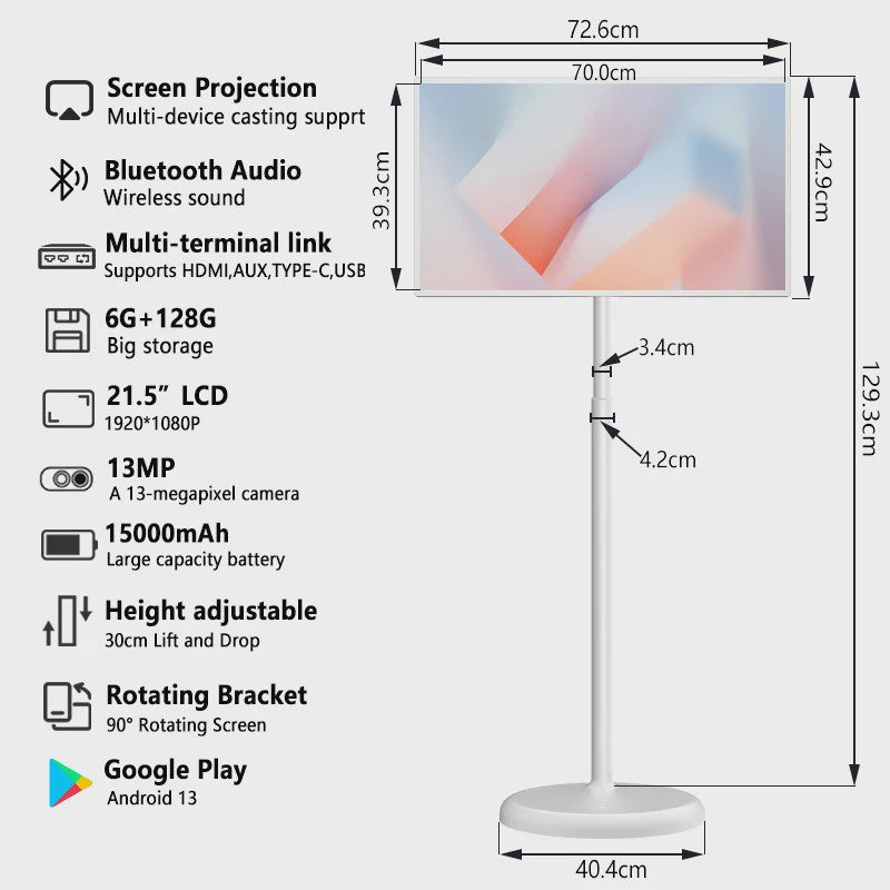 32-Inch Draagbare Smart TV met Touchscreen, Android, 1080P, 60Hz, 15000mAh Batterij & 13MP Camera