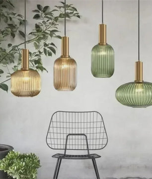 Moderne Ribbel Glazen Hanglamp - Scandinavisch Design in Groen, Grijs & Amber - E27 Fitting