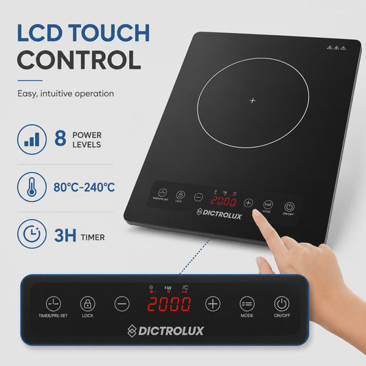 Draagbare Inductie Kookplaat 2000W met Touch Control en Timer