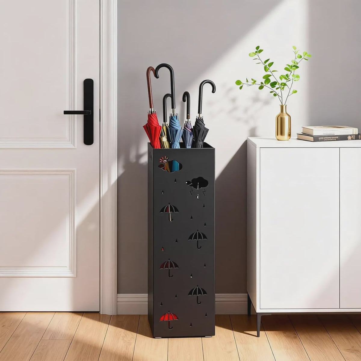 Stijlvolle Metalen Paraplubak met Haak en Opvangbak - Decoratieve Entree Organizer