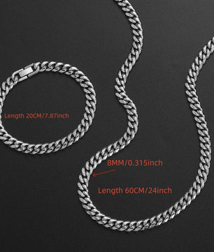 Set: 8MM Roestvrij Staal Vergrendelde Cubaanse Ketting & Armband voor Heren