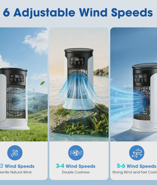 3-in-1 Draagbare Aircooler met Ventilator, Luchtbevochtiger en LED Nachtlampje - 6 Snelheden