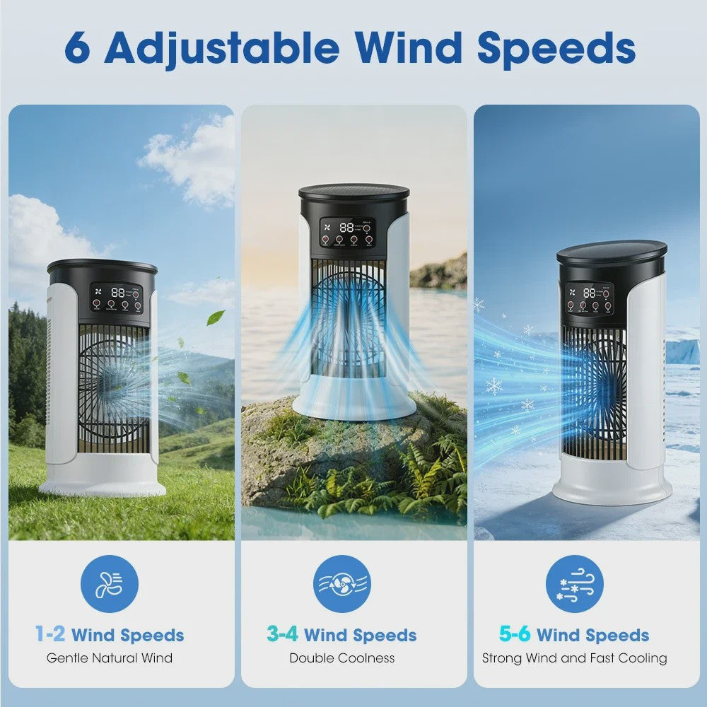 3-in-1 Draagbare Aircooler met Ventilator, Luchtbevochtiger en LED Nachtlampje - 6 Snelheden