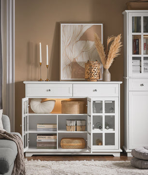 Witte Keuken Buffetkast met Glazen Deuren - Keuken Eiland, Sideboard, Bar & Eettafel