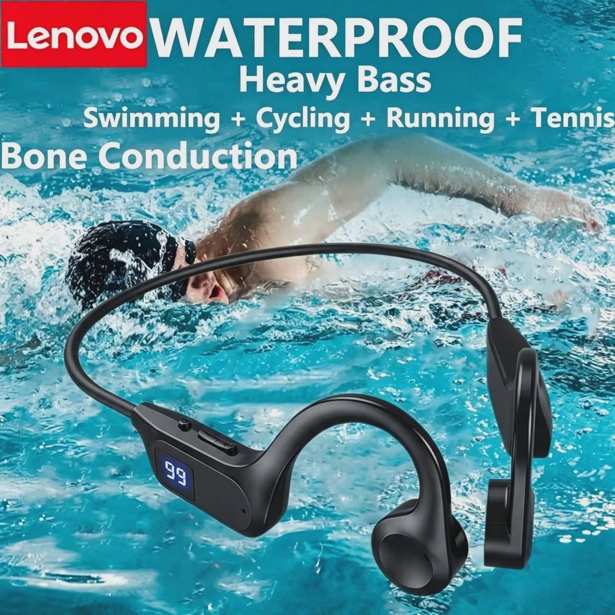 Lenovo X7 Bone Conduction Oordopjes: Draadloos, Sport, Zwemmen, Bluetooth 5.2 met Microfoon