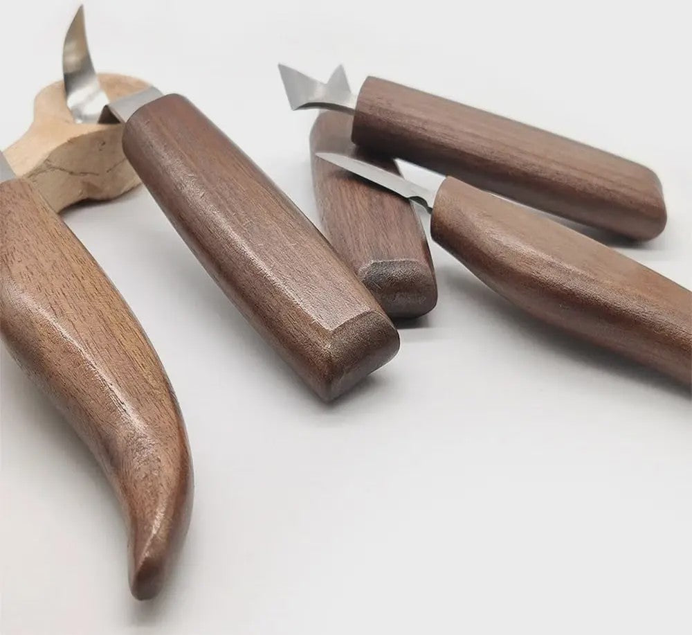 Professionele Houtsnijset: 5 Delig met Gebogen Mes & Schraper voor Lepelsnijden en DIY Projecten
