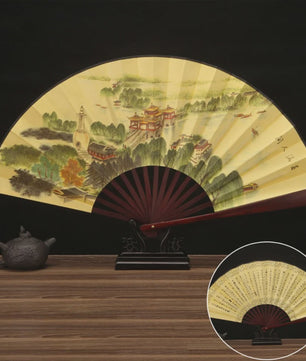 Chinese Vintage Vouwventilator 33cm met Houten Handvat - Klassiek en Stijlvol
