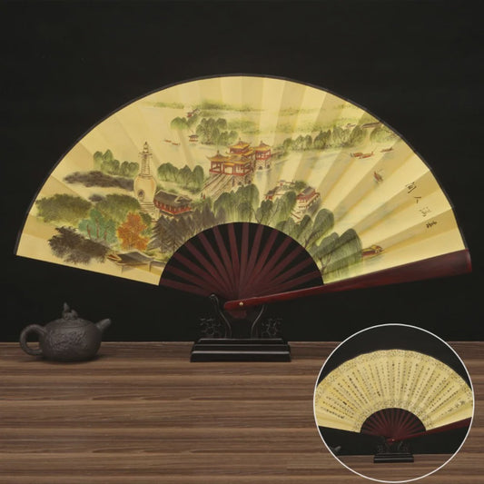 Chinese Vintage Vouwventilator 33cm met Houten Handvat - Klassiek en Stijlvol
