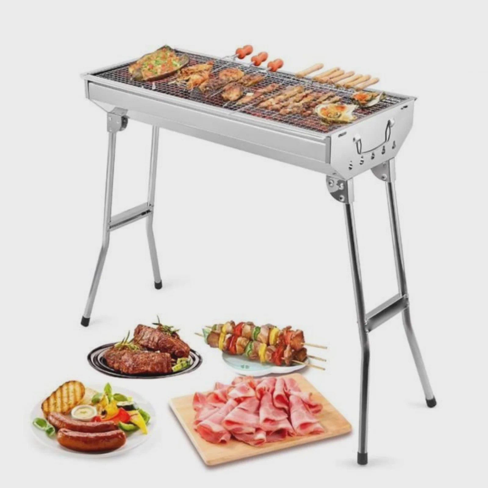 Opvouwbare RVS Houtskool BBQ Grill - Draagbaar en Ideaal voor Buitenfeesten