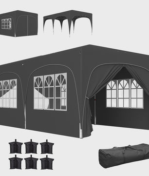 6x3m Uitklapbare Partytent met 6 Zijwanden - Donkergrijs