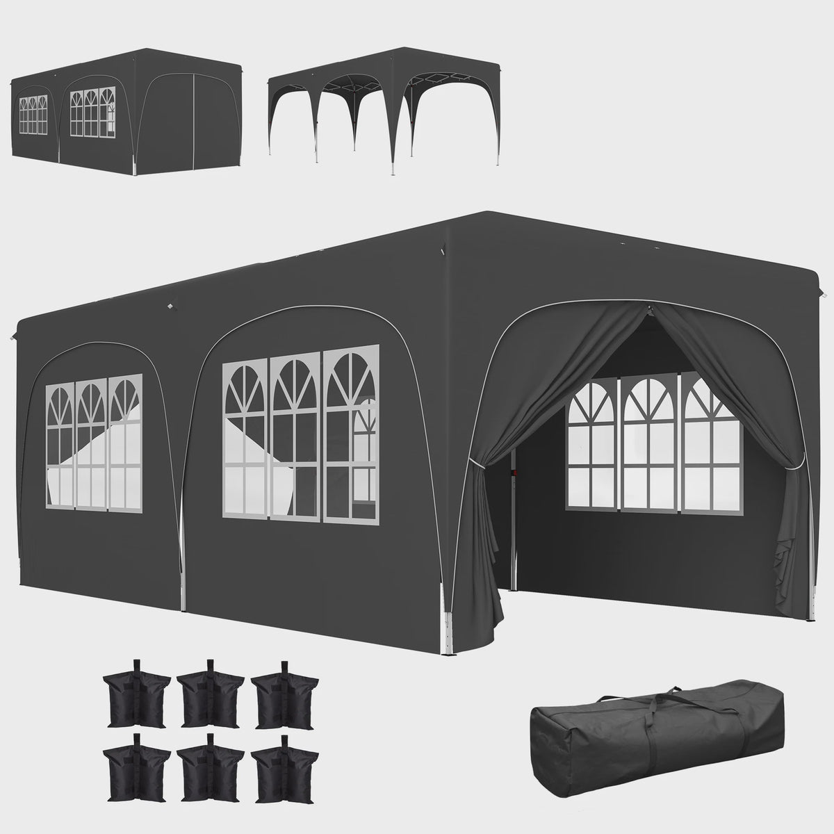 6x3m Uitklapbare Partytent met 6 Zijwanden - Donkergrijs