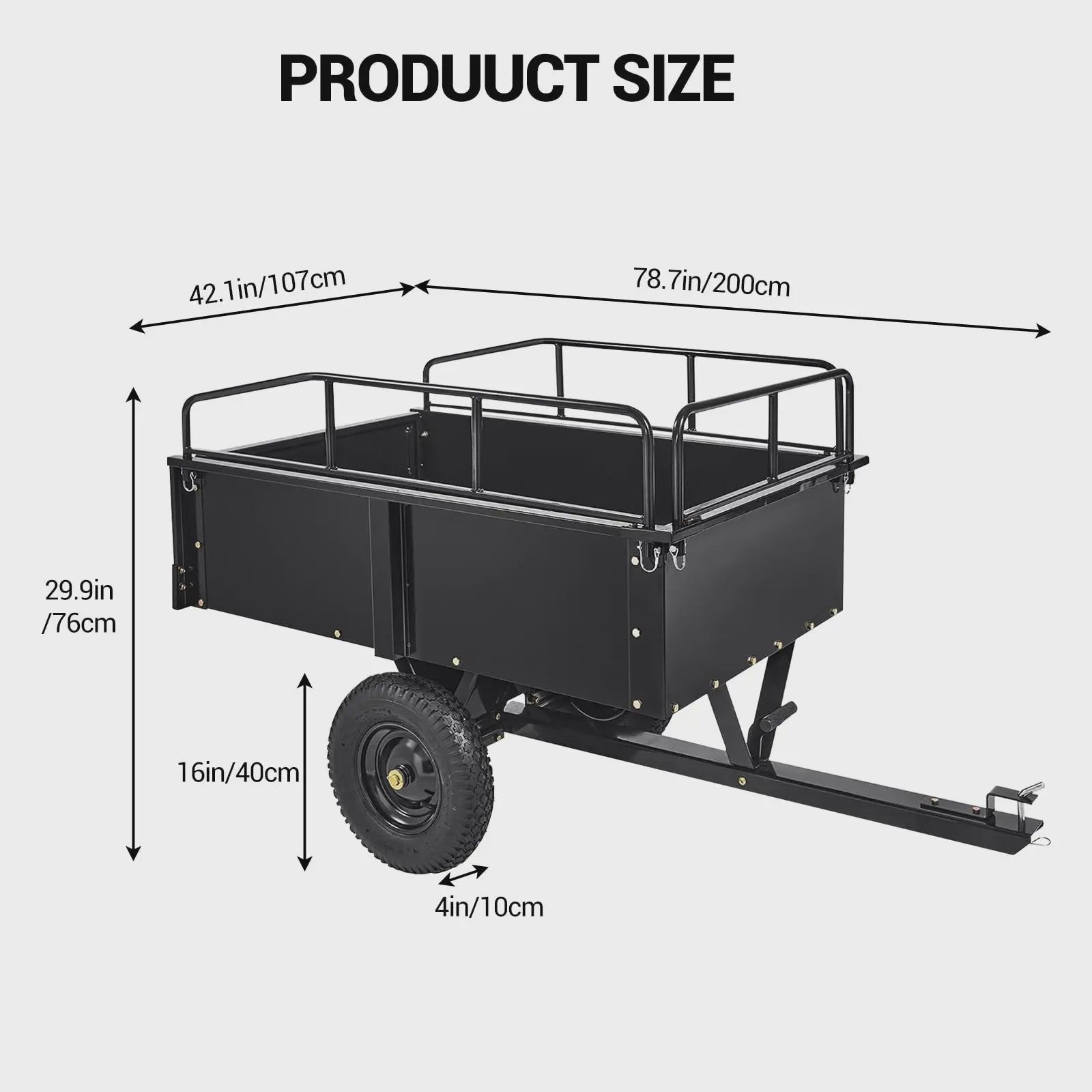 Zware Stalen Kipkar Tuinaanhanger 15 Cu. Ft. / 750 Lbs - Voor Tractor, ATV & UTV
