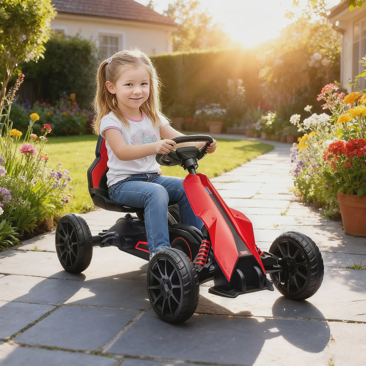 Kinder Trappen Go-Kart met Verstelbare Stoel en Stille EVA Wielen