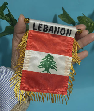 Libanon Vlag voor Autoraam - 8x12cm Polyester Dubbelzijdig Bedrukt Mini Vlaggetje