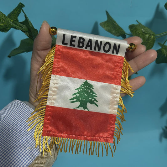 Libanon Vlag voor Autoraam - 8x12cm Polyester Dubbelzijdig Bedrukt Mini Vlaggetje
