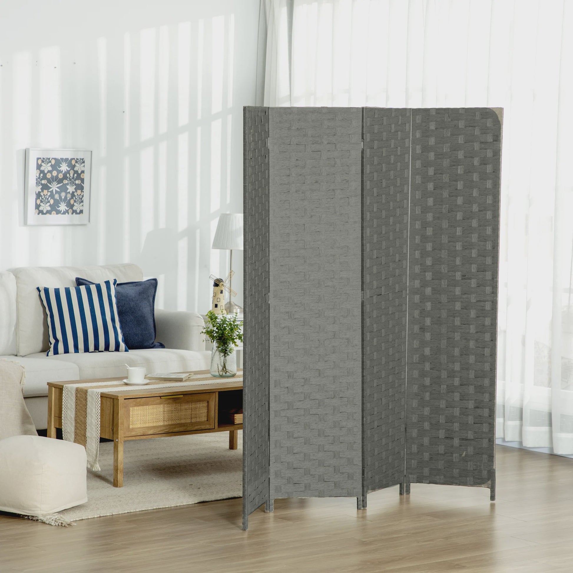HOMCOM Houten Kamerscherm - 4 Panelen Kamerverdeler - 159,5 x 169,5 cm