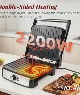 Dubbelzijdige Contactgrill 2200W - Panini Maker & BBQ met Precisie Temperatuurregeling