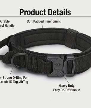 Tactische Hondenhalsband - Verstelbaar Militair Nylon Halsband met Handvat & Metalen Gesp