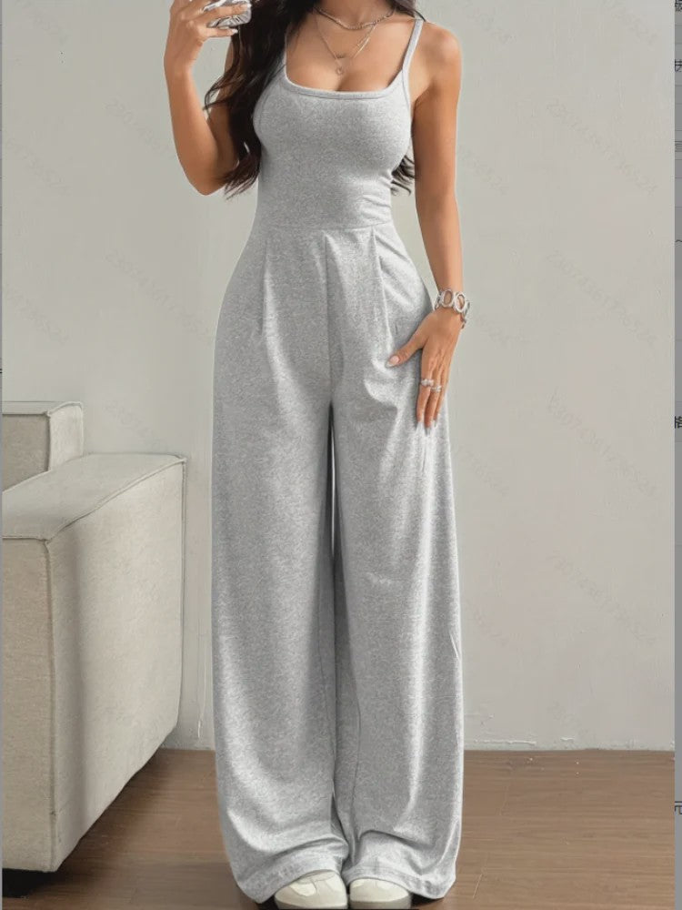 Dames Casual Halter Jumpsuit met Wijde Pijpen - Mouwloos & Rugloos voor Lente/Zomer